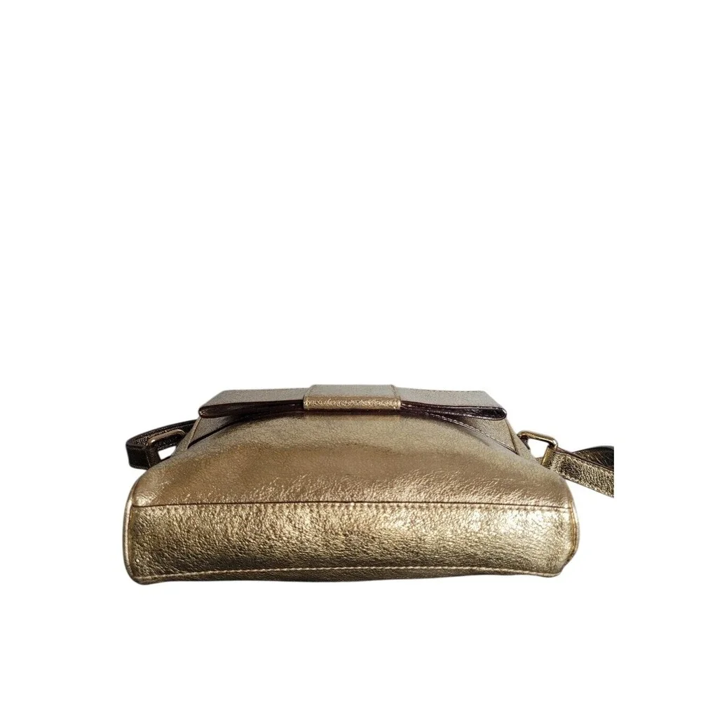 Kate Spade Crossbody Bag Small Gold Metallic Bow Detail Polka Dot Lining Glam